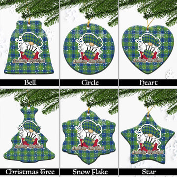 Johnstone-Johnston Ancient Tartan Christmas Ornaments with Scottish Gnome Playing Bagpipes