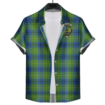 Johnstone Ancient Tartan Short Sleeve Button Down Shirt with Family Crest
