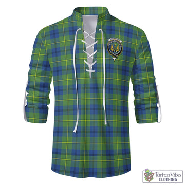 Johnstone Ancient Tartan Men's Scottish Traditional Jacobite Ghillie Kilt Shirt with Family Crest
