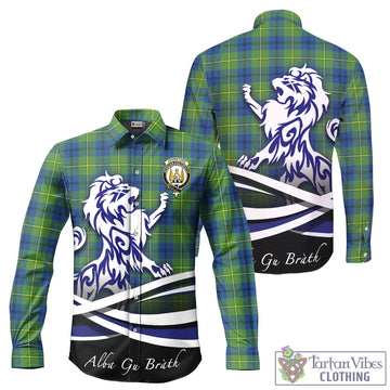 Johnstone-Johnston Ancient Tartan Long Sleeve Button Up Shirt with Alba Gu Brath Regal Lion Emblem