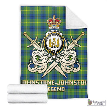 Johnstone-Johnston Ancient Tartan Blanket with Clan Crest and the Golden Sword of Courageous Legacy