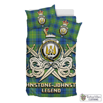 Johnstone Ancient Tartan Bedding Set with Clan Crest and the Golden Sword of Courageous Legacy