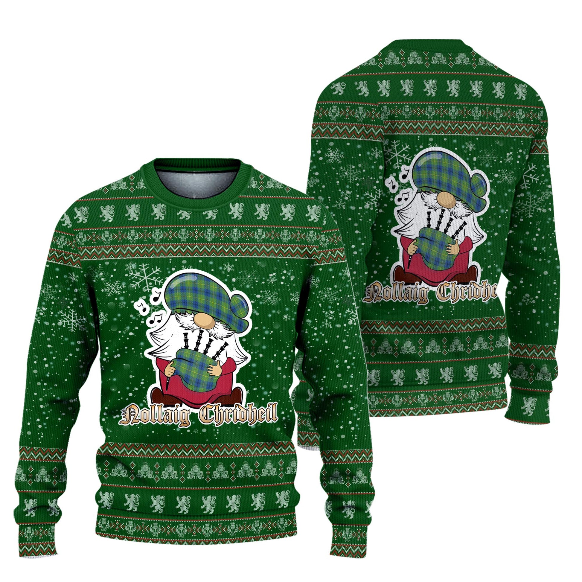 Johnstone-Johnston Ancient Clan Christmas Family Knitted Sweater with Funny Gnome Playing Bagpipes Unisex Green - Tartanvibesclothing
