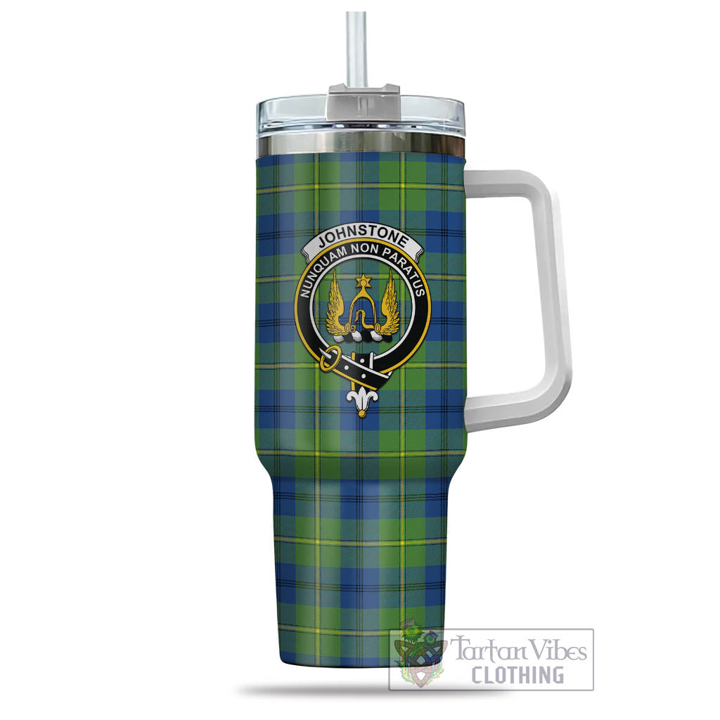 Tartan Vibes Clothing Johnstone-Johnston Ancient Tartan and Family Crest Tumbler with Handle