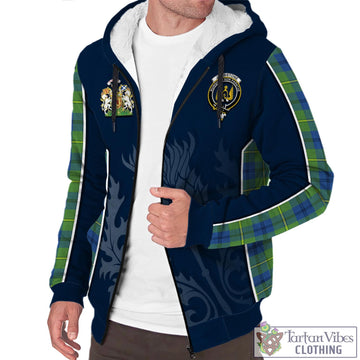 Johnstone Ancient Tartan Sherpa Hoodie with Family Crest and Scottish Thistle Vibes Sport Style