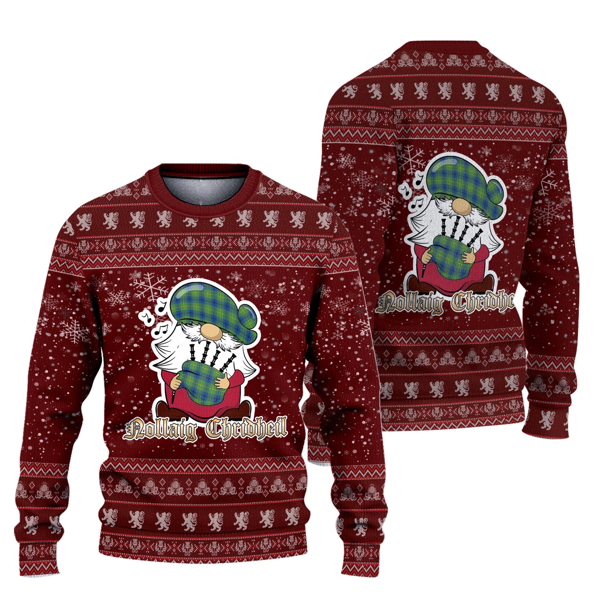 Johnstone-Johnston Ancient Clan Christmas Family Knitted Sweater with Funny Gnome Playing Bagpipes Unisex Red - Tartanvibesclothing