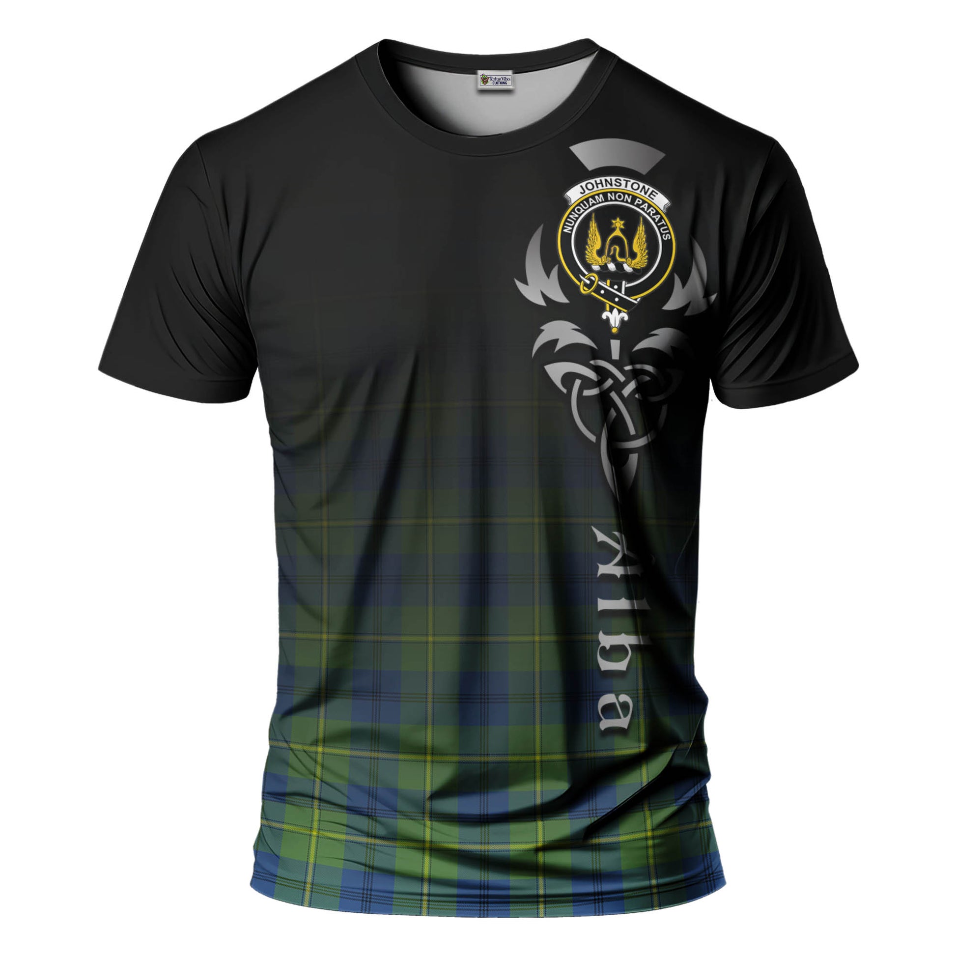 Tartan Vibes Clothing Johnstone-Johnston Ancient Tartan T-Shirt Featuring Alba Gu Brath Family Crest Celtic Inspired