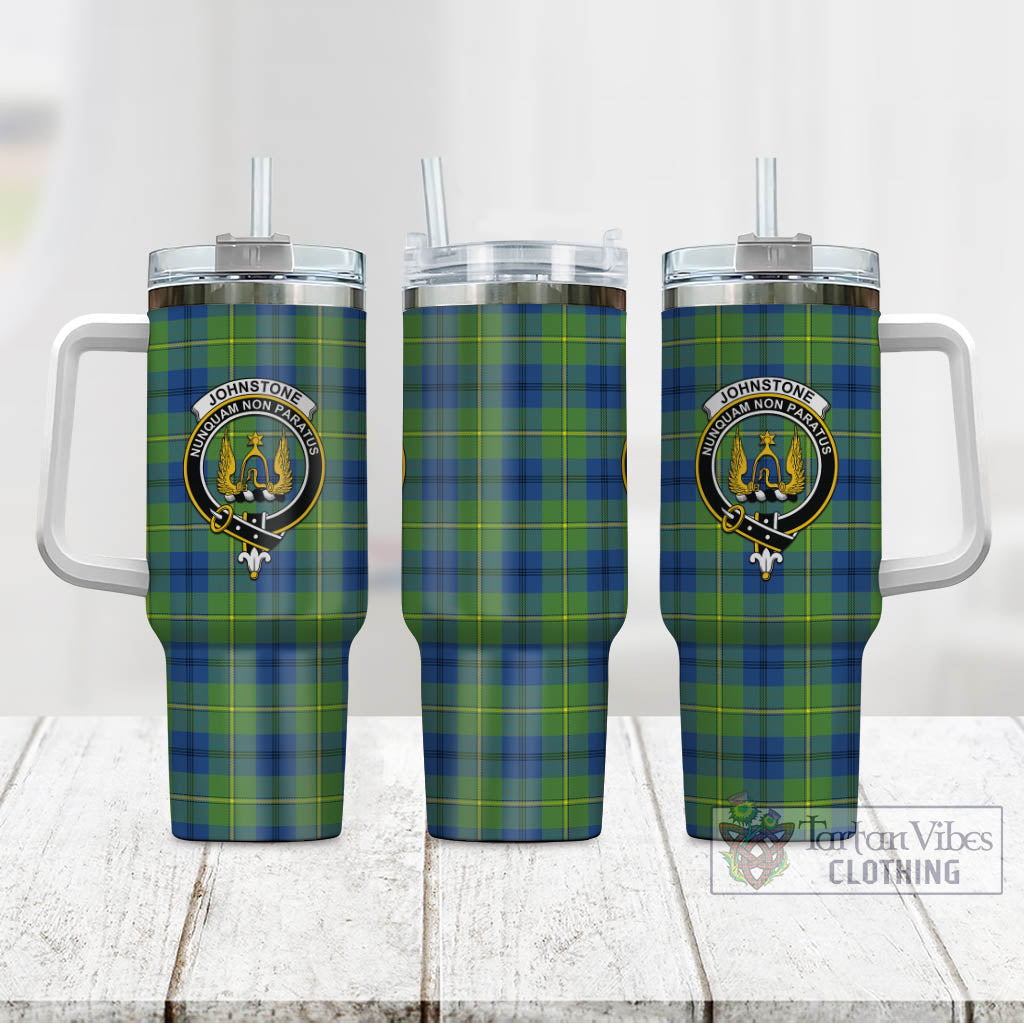 Tartan Vibes Clothing Johnstone-Johnston Ancient Tartan and Family Crest Tumbler with Handle