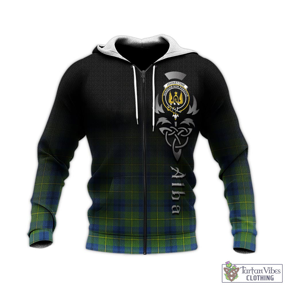 Tartan Vibes Clothing Johnstone-Johnston Ancient Tartan Knitted Hoodie Featuring Alba Gu Brath Family Crest Celtic Inspired