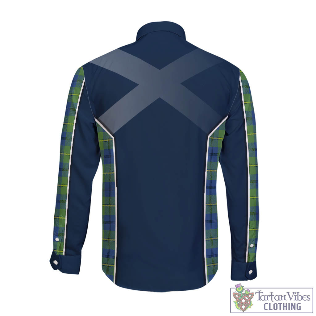 Tartan Vibes Clothing Johnstone-Johnston Ancient Tartan Long Sleeve Button Up Shirt with Family Crest and Scottish Thistle Vibes Sport Style