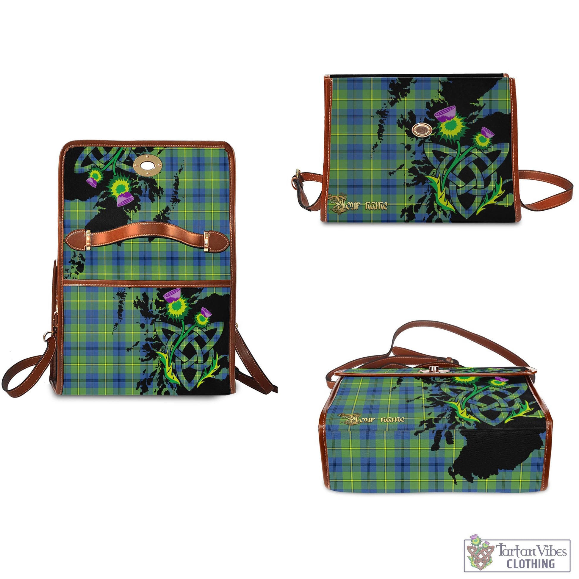 Tartan Vibes Clothing Johnstone-Johnston Ancient Tartan Waterproof Canvas Bag with Scotland Map and Thistle Celtic Accents