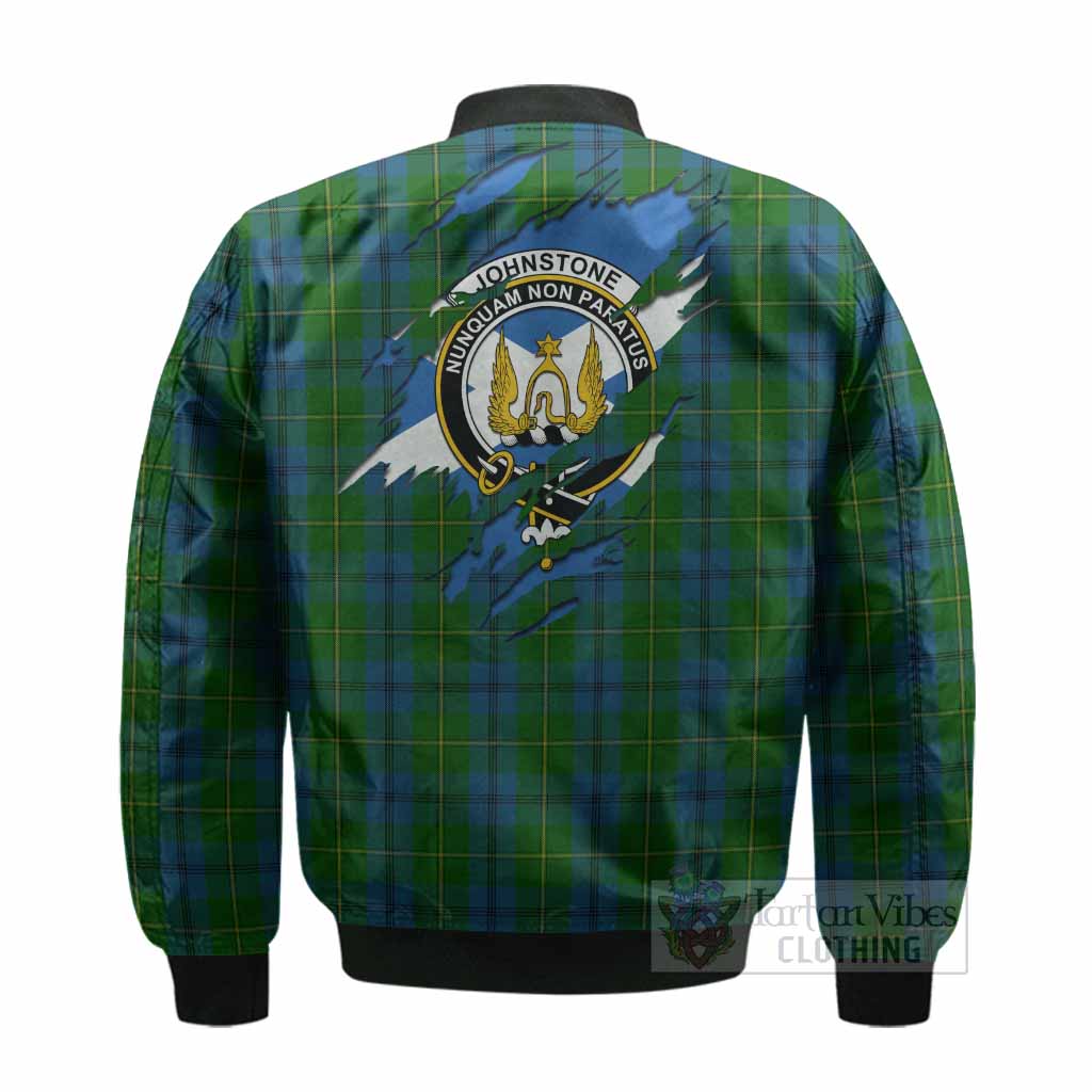 Johnstone (Johnston) Clan Crest In Me Tartan Bomber Jacket Scotland Flag Style