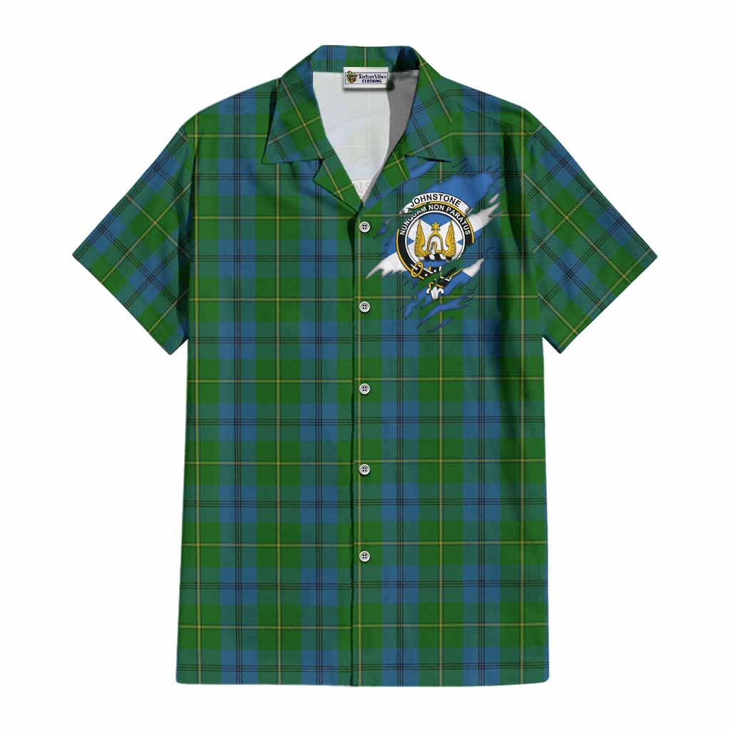 Johnstone (Johnston) Clan Crest In Me Tartan Cotton Hawaiian Shirt Scotland Flag Style