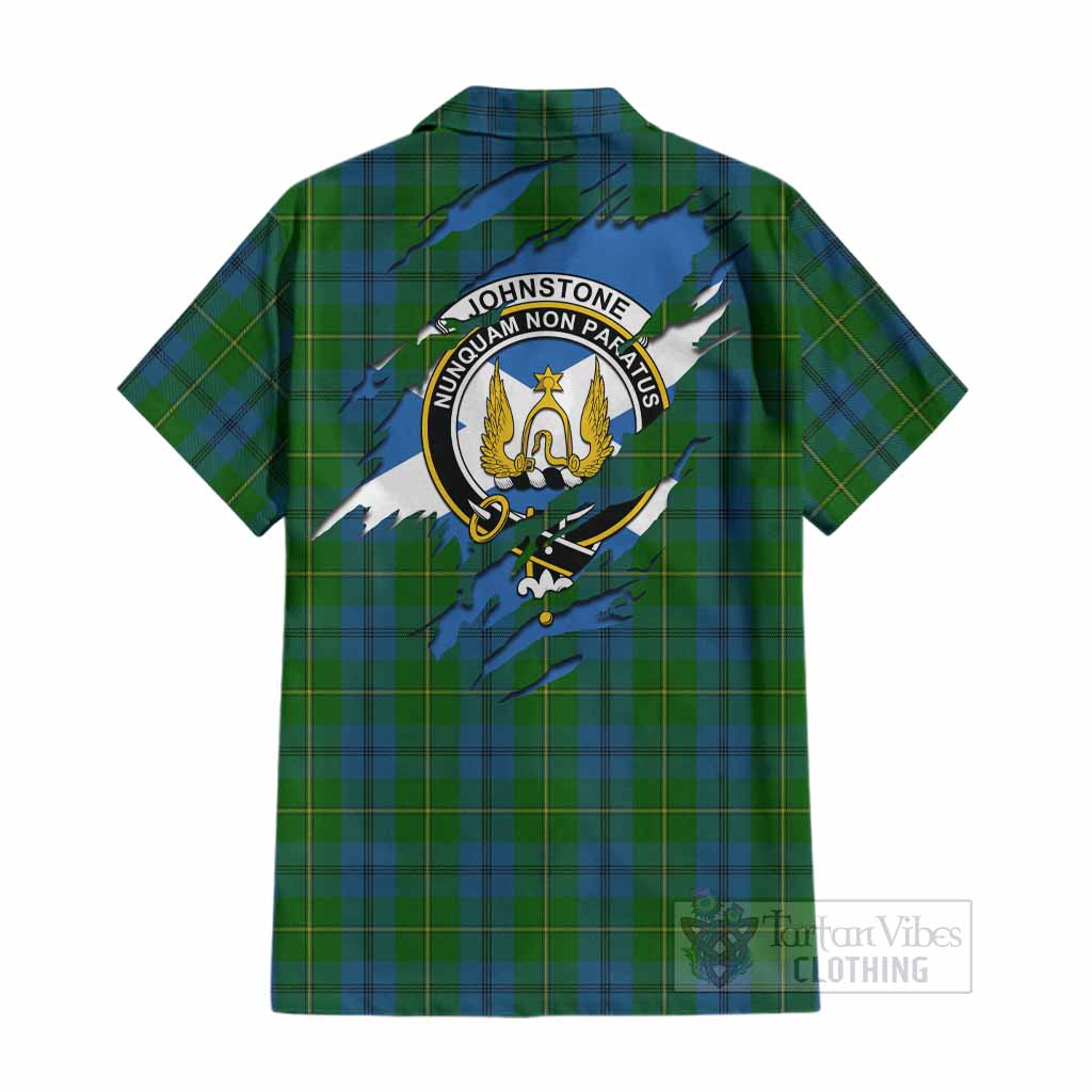 Johnstone (Johnston) Clan Crest In Me Tartan Cotton Hawaiian Shirt Scotland Flag Style