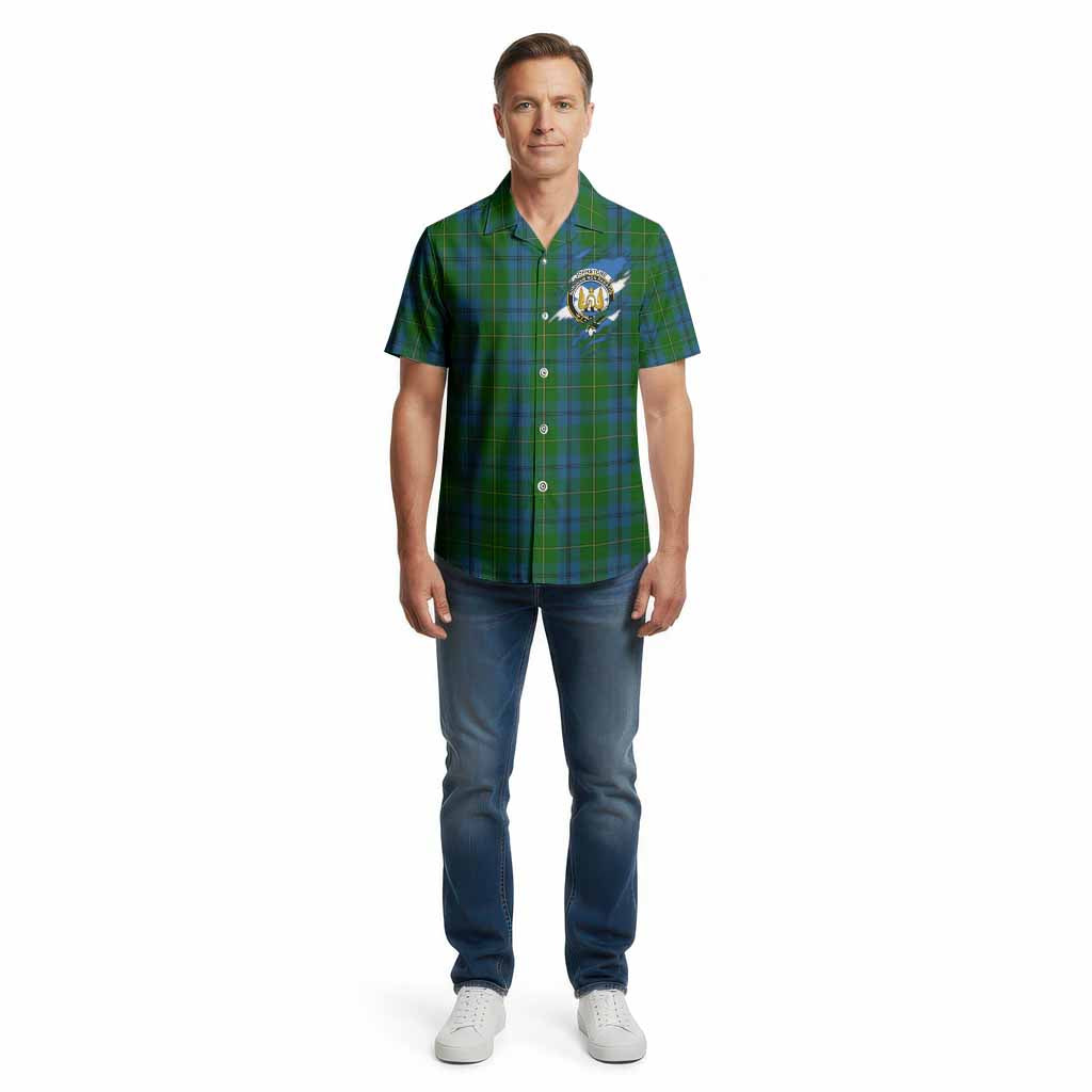Johnstone (Johnston) Clan Crest In Me Tartan Cotton Hawaiian Shirt Scotland Flag Style