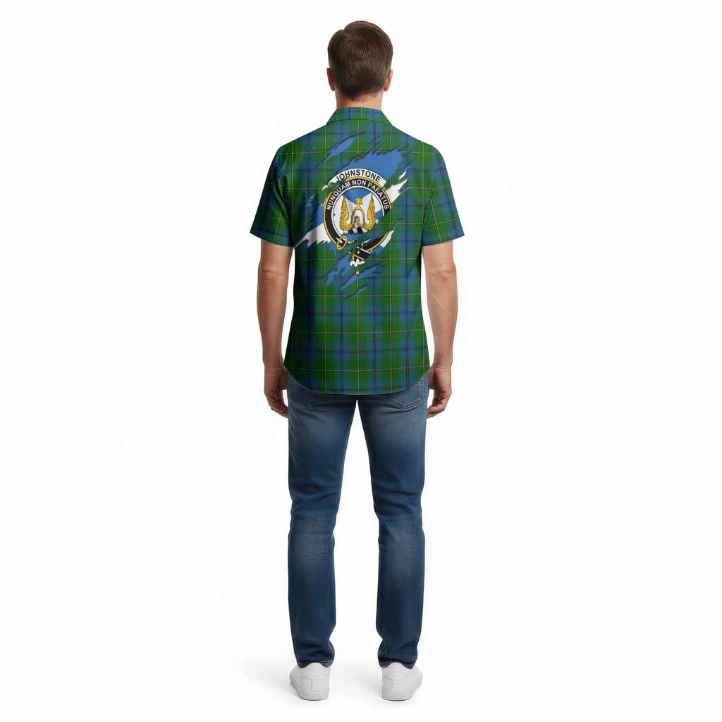 Johnstone (Johnston) Clan Crest In Me Tartan Cotton Hawaiian Shirt Scotland Flag Style