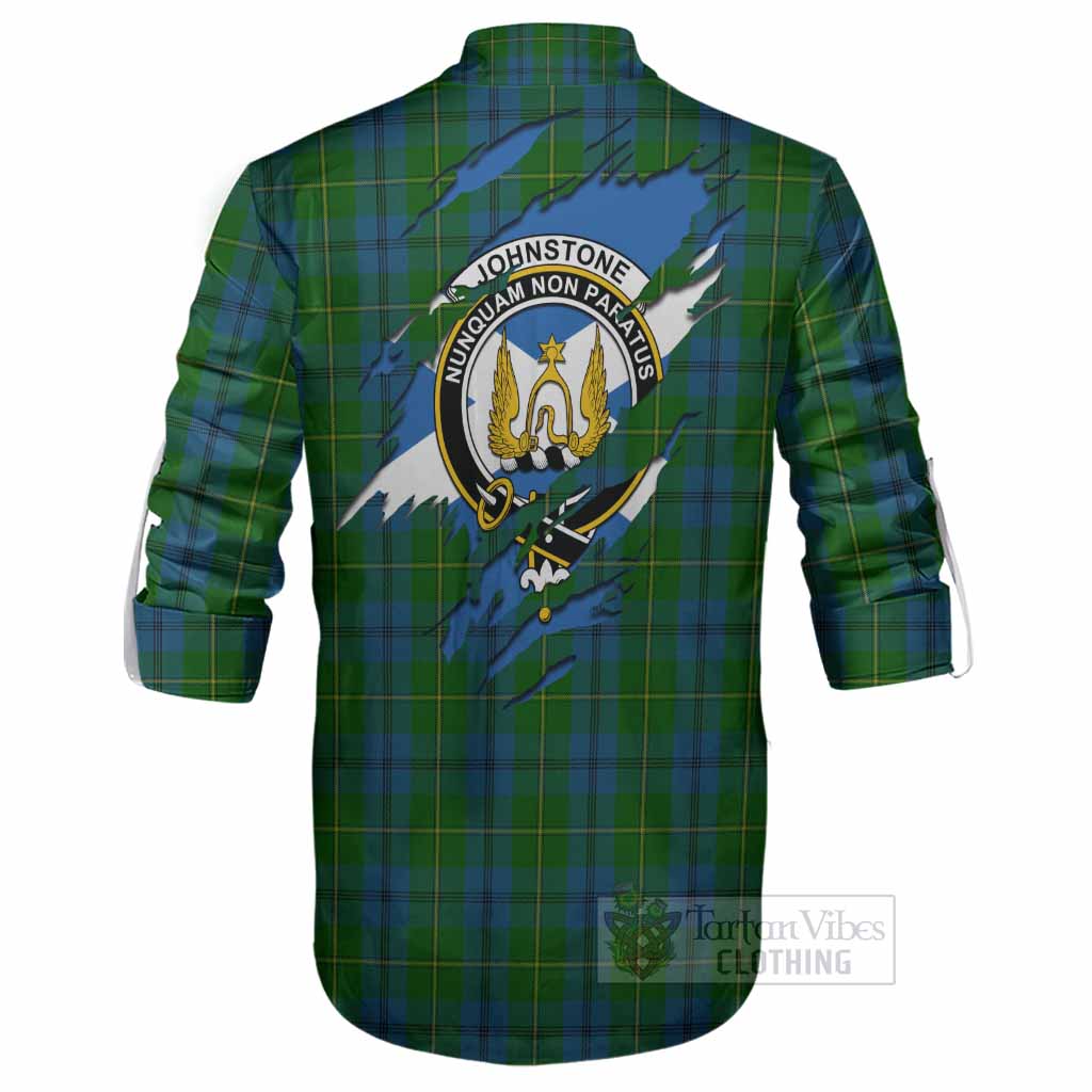 Johnstone (Johnston) Clan Crest In Me Tartan Ghillie Shirt Scotland Flag Style