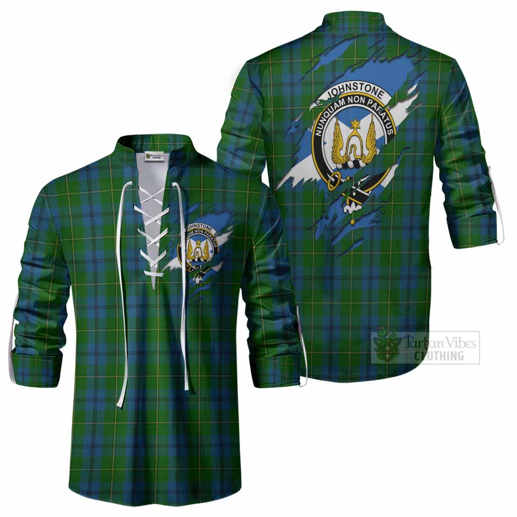 Johnstone (Johnston) Clan Crest In Me Tartan Ghillie Shirt Scotland Flag Style