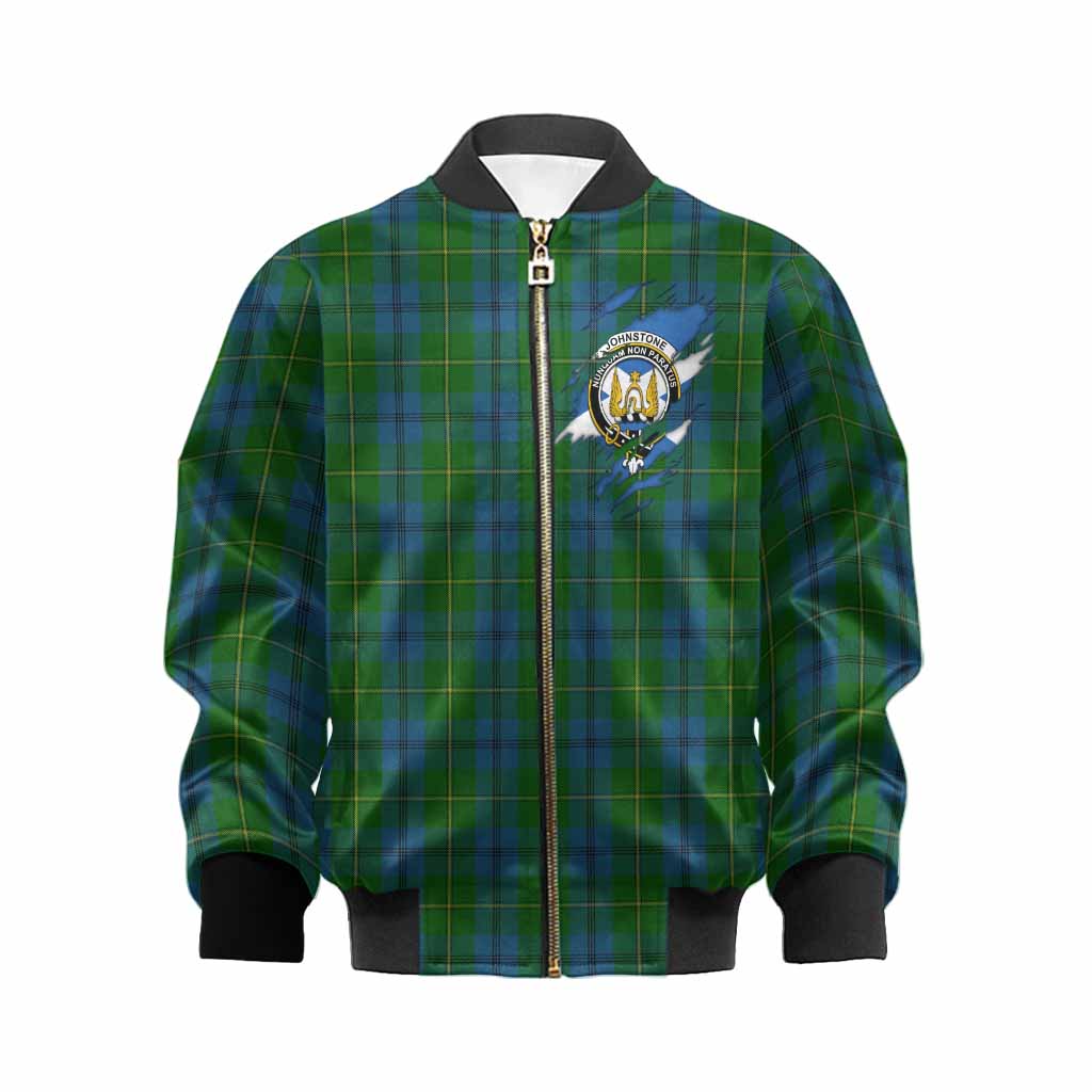 Johnstone (Johnston) Clan Crest In Me Tartan Kid Bomber Jacket Scotland Flag Style