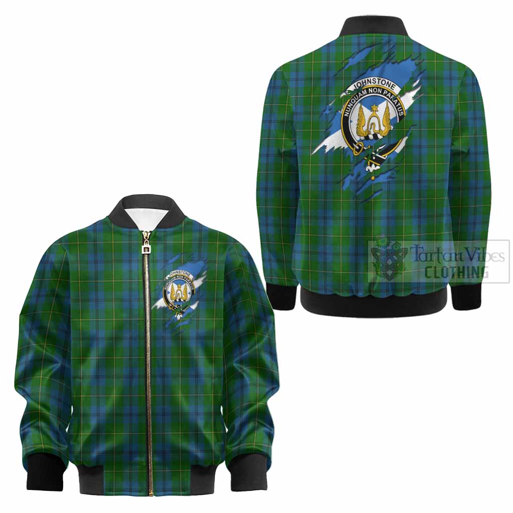 Johnstone (Johnston) Clan Crest In Me Tartan Kid Bomber Jacket Scotland Flag Style