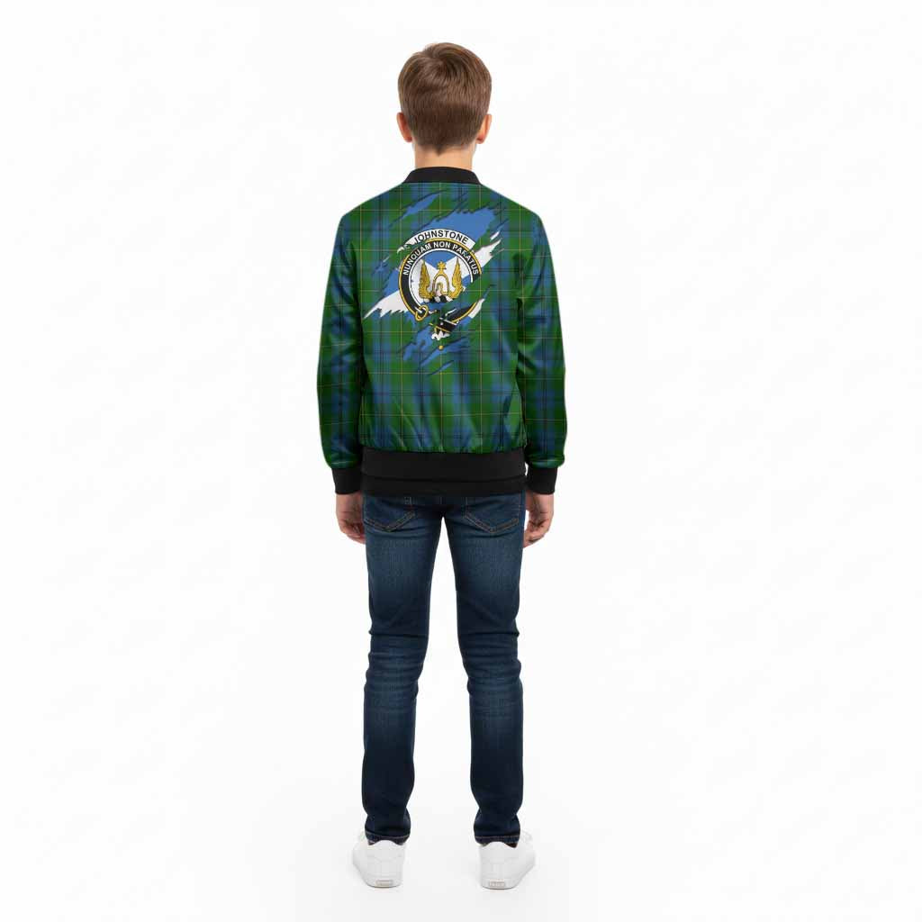 Johnstone (Johnston) Clan Crest In Me Tartan Kid Bomber Jacket Scotland Flag Style