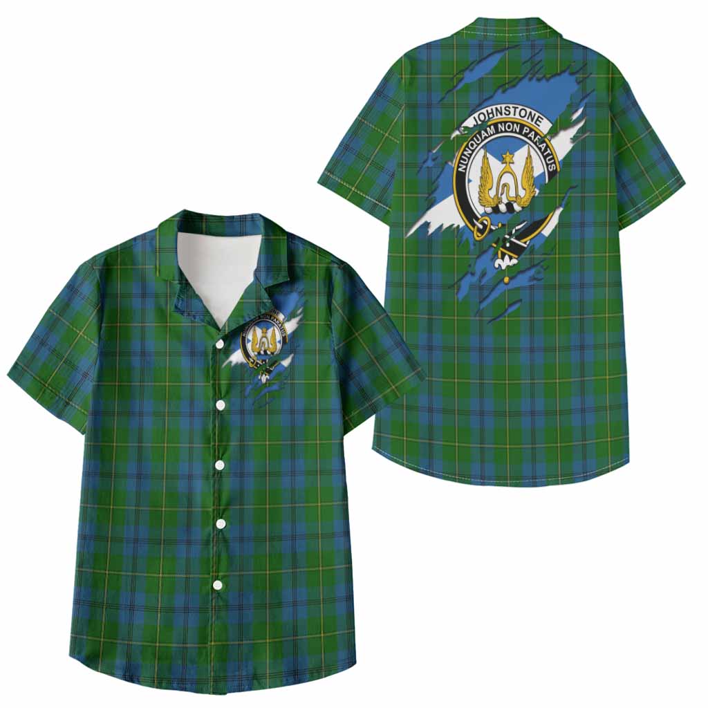 Johnstone (Johnston) Clan Crest In Me Tartan Kid Hawaiian Shirt Scotland Flag Style