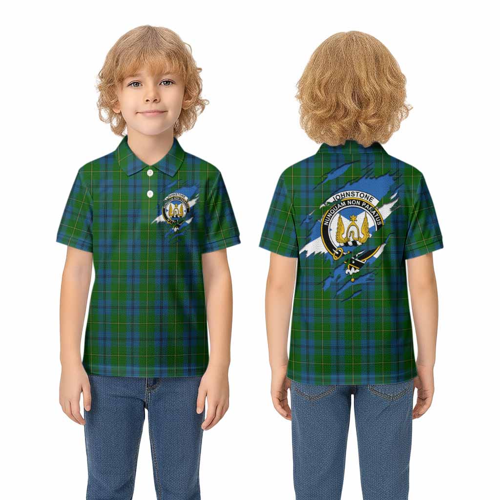 Johnstone (Johnston) Clan Crest In Me Tartan Kid Polo Shirt Scotland Flag Style