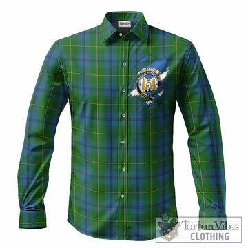 Johnstone (Johnston) Clan Crest In Me Tartan Long Sleeve Button Shirts Scotland Flag Style
