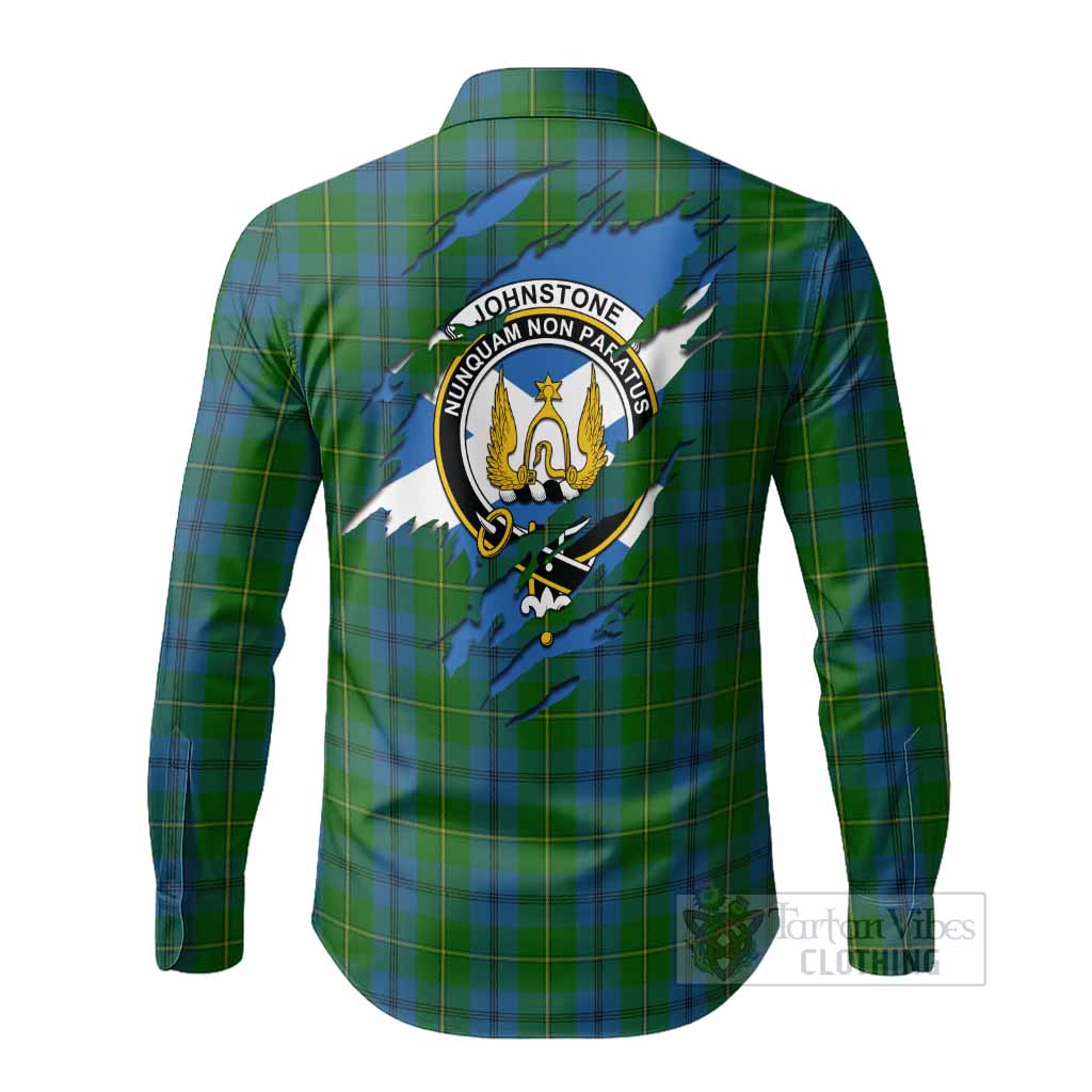 Johnstone (Johnston) Clan Crest In Me Tartan Long Sleeve Button Shirts Scotland Flag Style