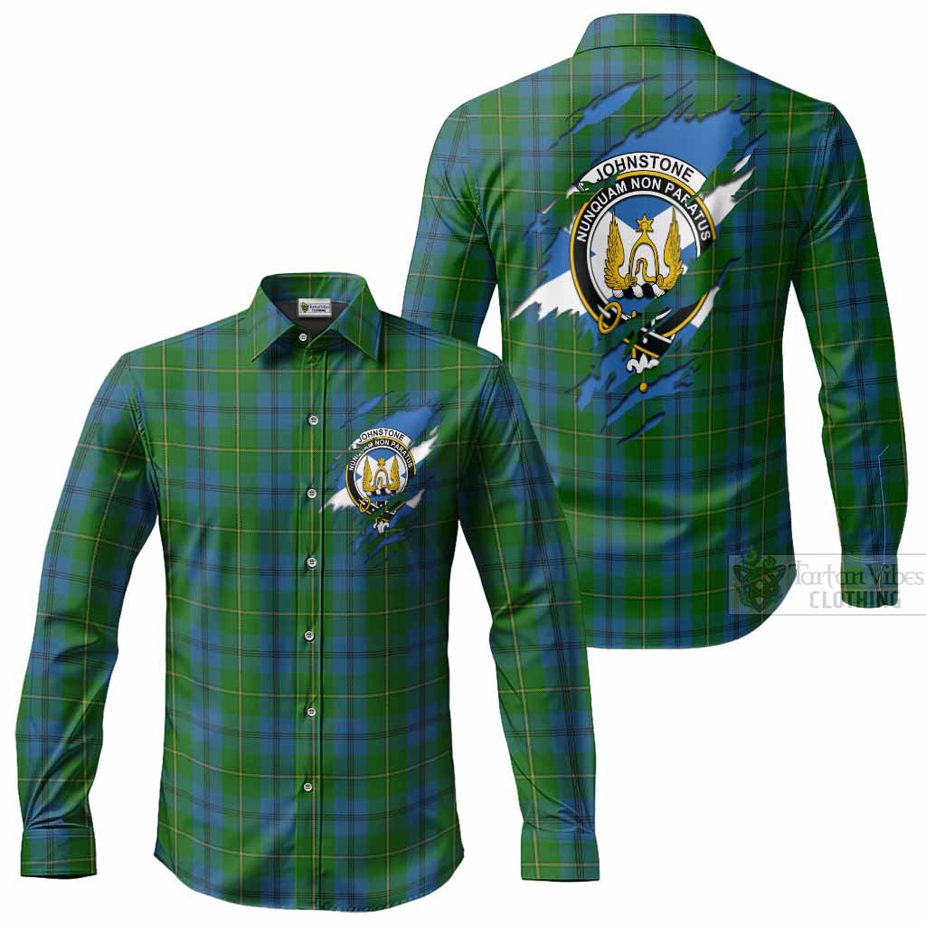 Johnstone (Johnston) Clan Crest In Me Tartan Long Sleeve Button Shirts Scotland Flag Style