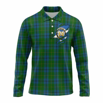 Johnstone (Johnston) Clan Crest In Me Tartan Long Sleeve Polo Shirt Scotland Flag Style