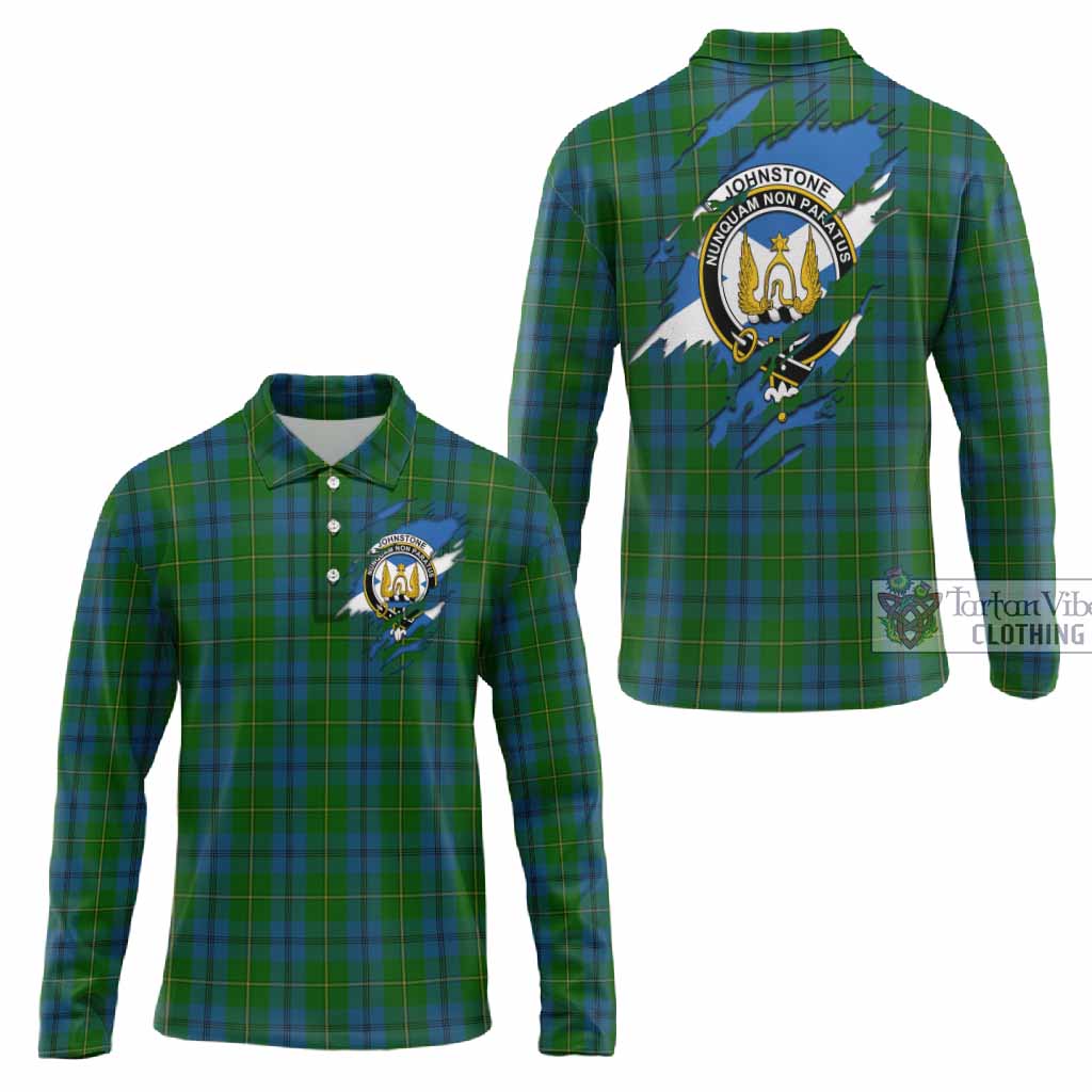 Johnstone (Johnston) Clan Crest In Me Tartan Long Sleeve Polo Shirt Scotland Flag Style