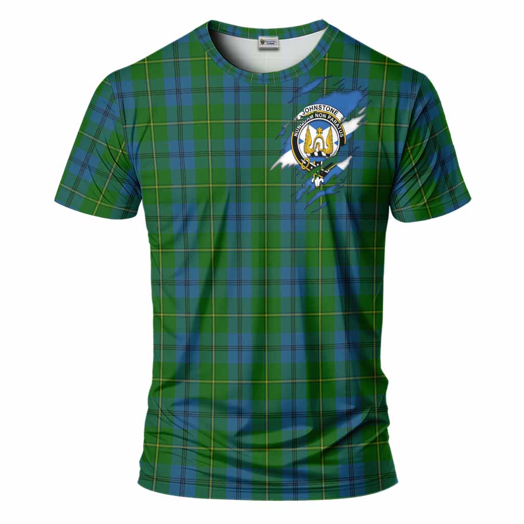 Johnstone (Johnston) Clan Crest In Me Tartan T-Shirt Scotland Flag Style