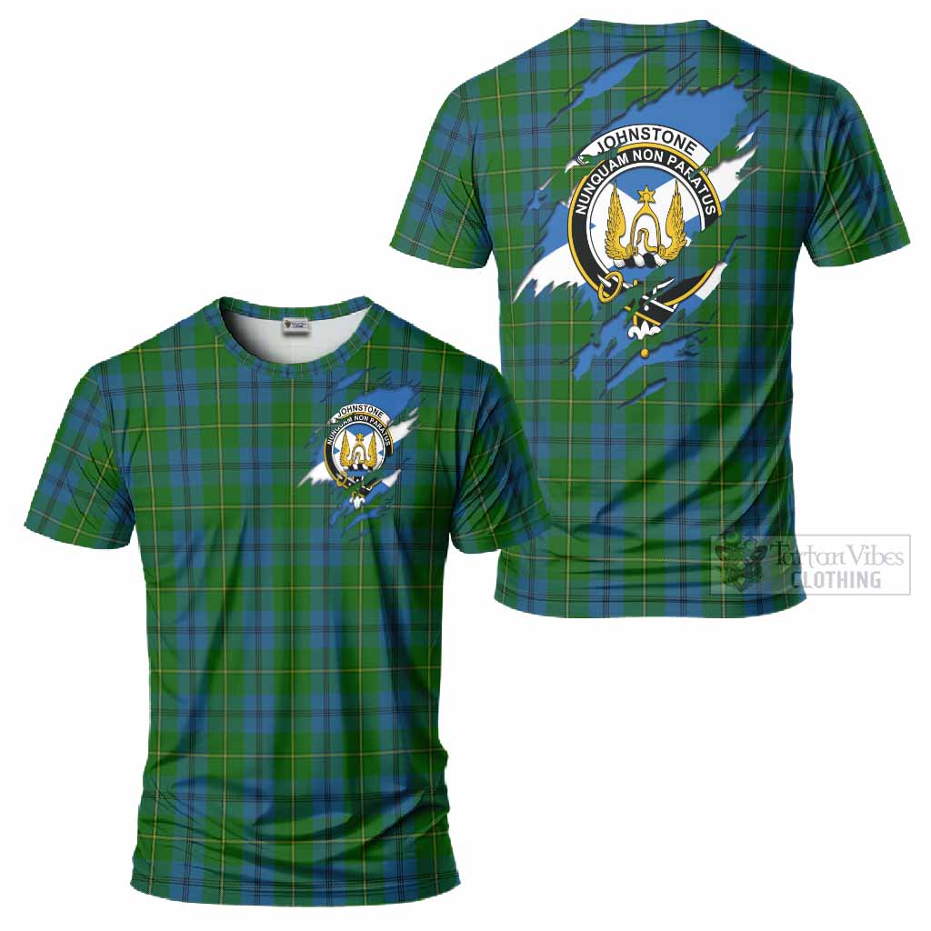 Johnstone (Johnston) Clan Crest In Me Tartan T-Shirt Scotland Flag Style