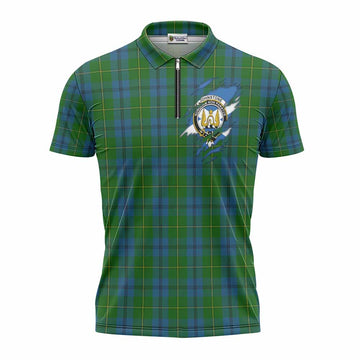 Johnstone (Johnston) Clan Crest In Me Tartan Zipper Polo Shirt Scotland Flag Style