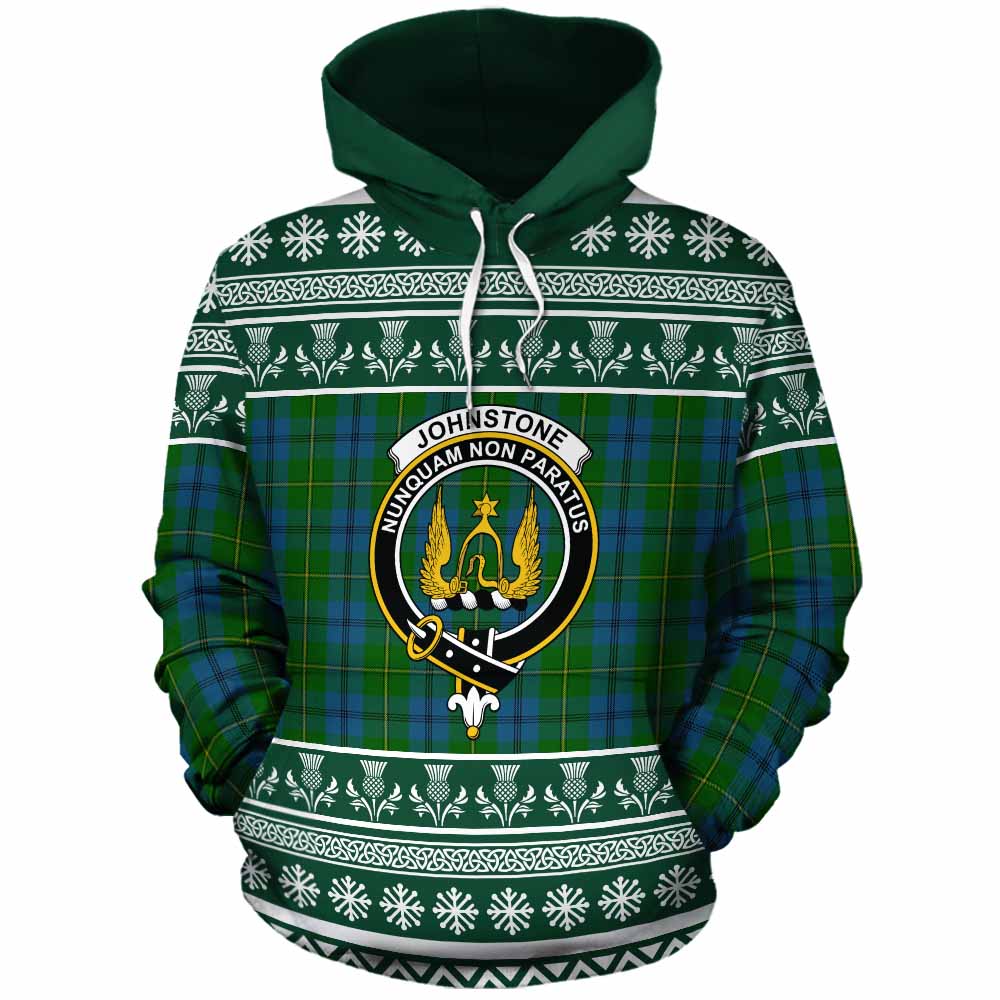 Johnstone (Johnston) Clan Tartan Christmas Cotton Hoodie with Family Crest - Tartan Vibes Clothing