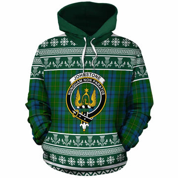 Johnstone (Johnston) Clan Tartan Christmas Cotton Hoodie with Family Crest