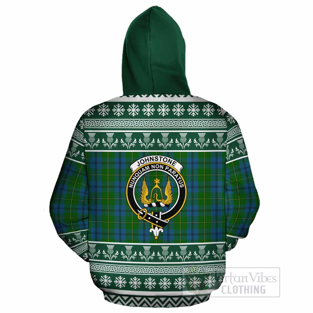 Johnstone (Johnston) Clan Tartan Christmas Cotton Hoodie with Family Crest - Tartan Vibes Clothing