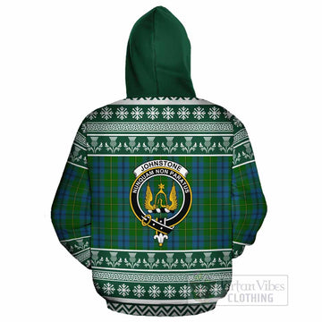Johnstone (Johnston) Clan Tartan Christmas Cotton Hoodie with Family Crest