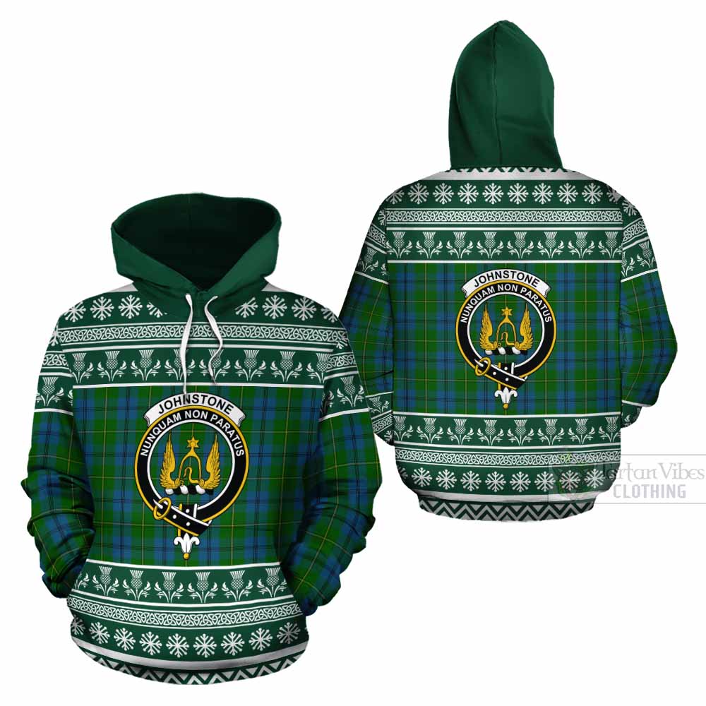 Johnstone (Johnston) Clan Tartan Christmas Cotton Hoodie with Family Crest - Tartan Vibes Clothing
