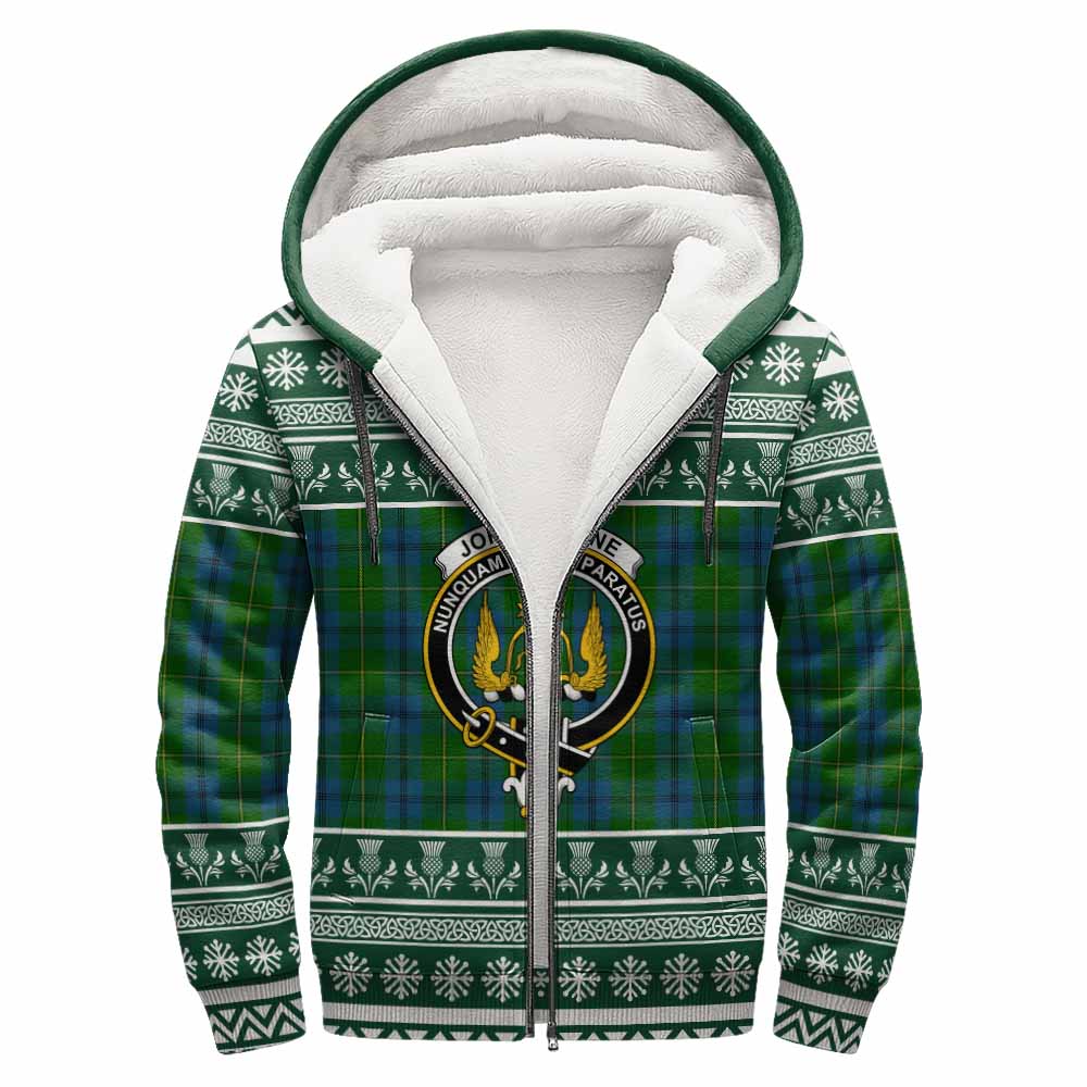 Johnstone (Johnston) Clan Tartan Christmas Fleece Hoodie with Family Crest - Tartan Vibes Clothing