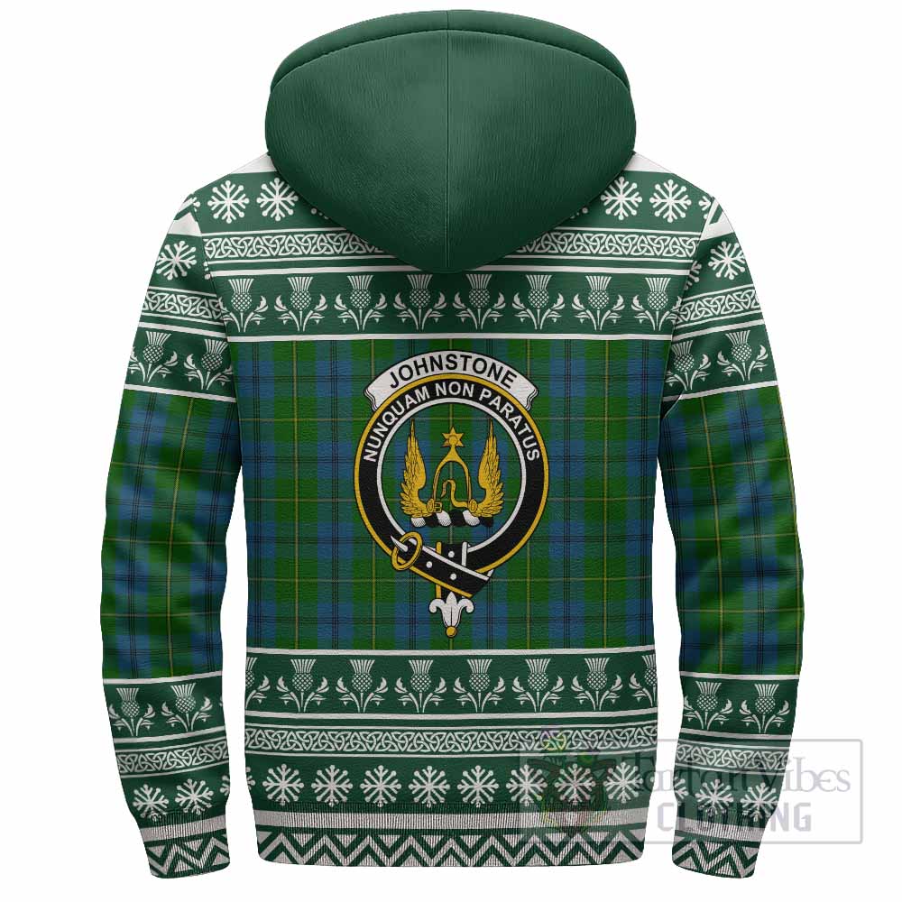 Johnstone (Johnston) Clan Tartan Christmas Fleece Hoodie with Family Crest - Tartan Vibes Clothing