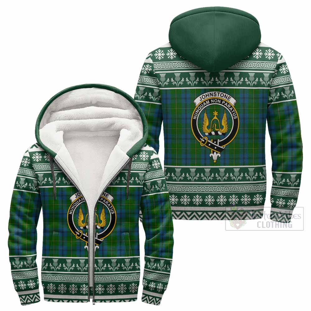 Johnstone (Johnston) Clan Tartan Christmas Fleece Hoodie with Family Crest - Tartan Vibes Clothing
