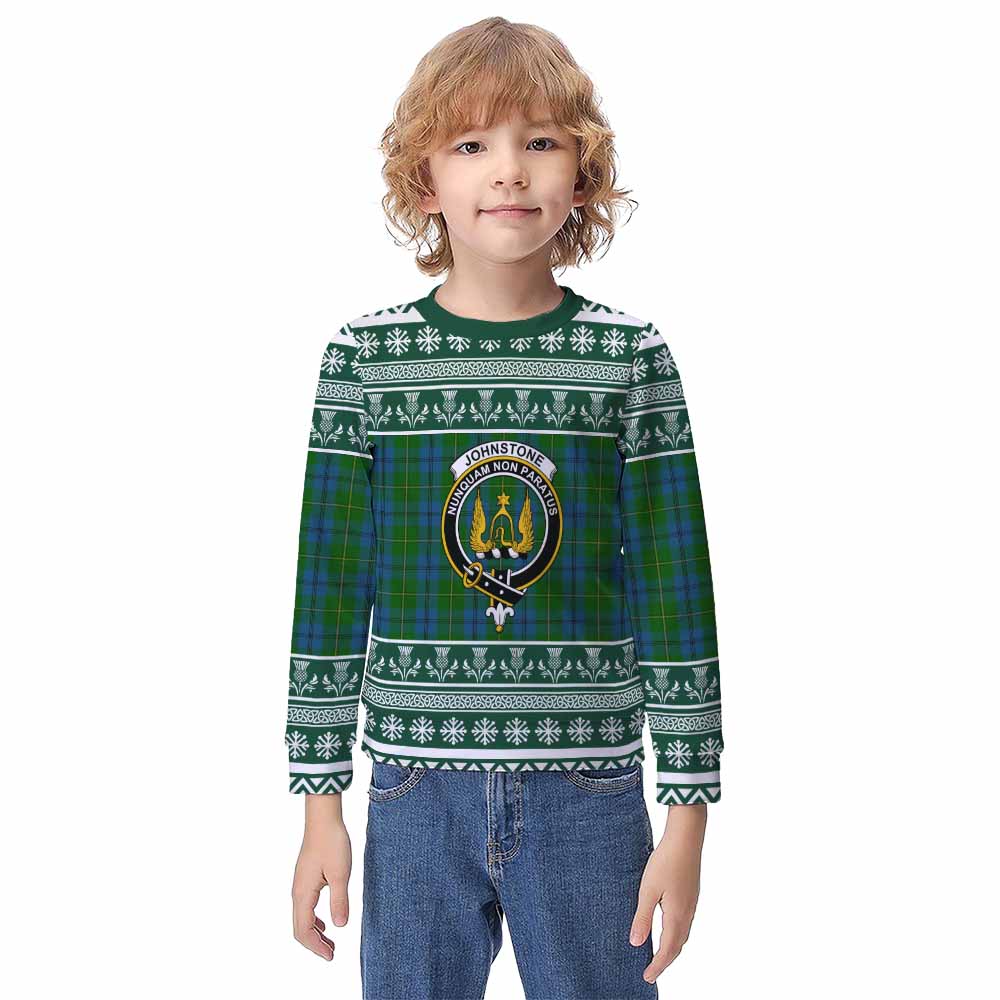 Johnstone (Johnston) Clan Tartan Christmas Kid Ugly Sweatshirt with Family Crest - Tartan Vibes Clothing