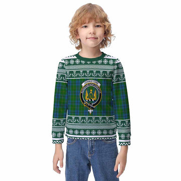 Johnstone (Johnston) Clan Tartan Christmas Kid Ugly Sweatshirt with Family Crest