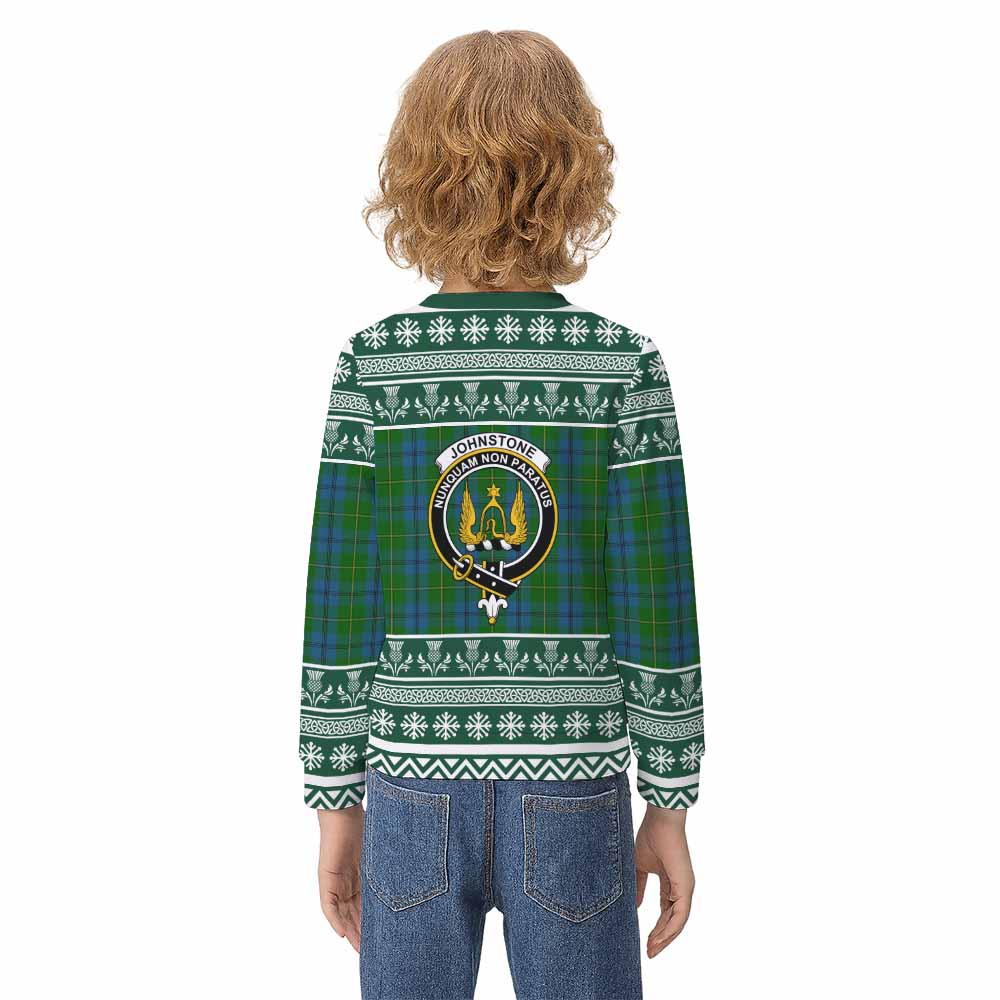 Johnstone (Johnston) Clan Tartan Christmas Kid Ugly Sweatshirt with Family Crest - Tartan Vibes Clothing
