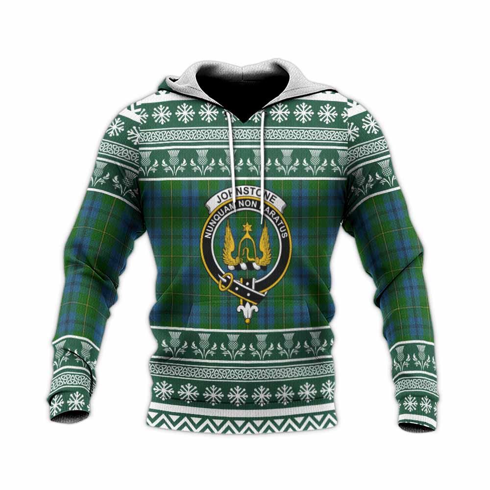 Johnstone (Johnston) Clan Tartan Christmas Knitted Hoodie with Family Crest - Tartan Vibes Clothing