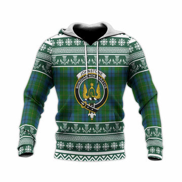 Johnstone (Johnston) Clan Tartan Christmas Knitted Hoodie with Family Crest