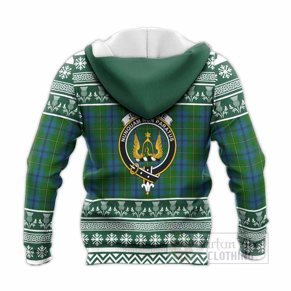 Johnstone (Johnston) Clan Tartan Christmas Knitted Hoodie with Family Crest - Tartan Vibes Clothing