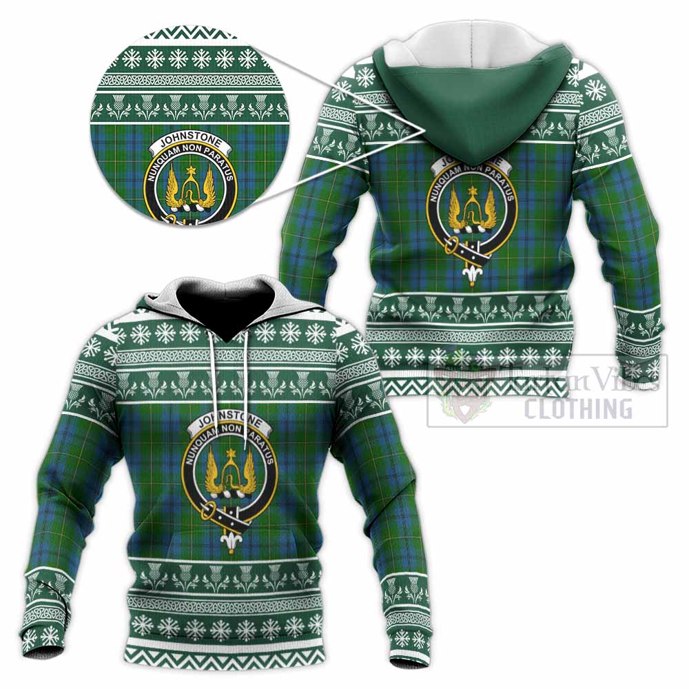 Johnstone (Johnston) Clan Tartan Christmas Knitted Hoodie with Family Crest - Tartan Vibes Clothing